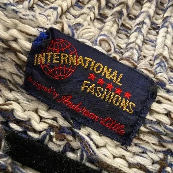 Anderson Little Nordic Ski Wooden Button Navy Blue Cowl Neck Cardigan Size L - Picture 10 of 12